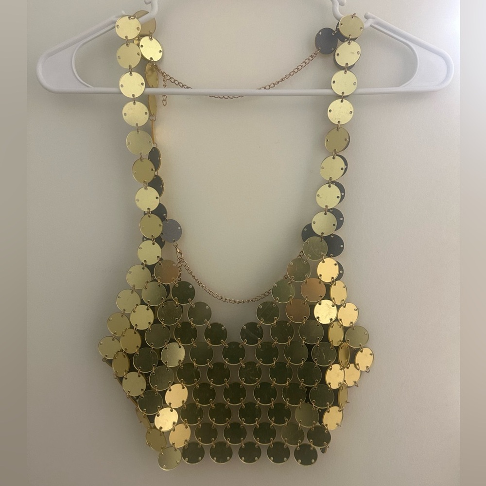 Gold Sequin Disc Tank Top - Women's Shimmering Metallic